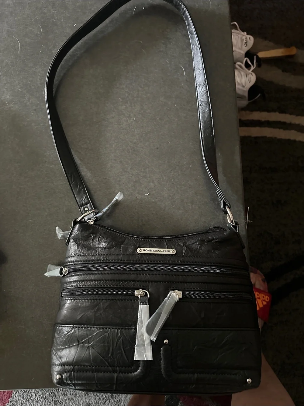 Stone Mountain Accessories Black Crossbody Messenger Bag with Silver Hardware
